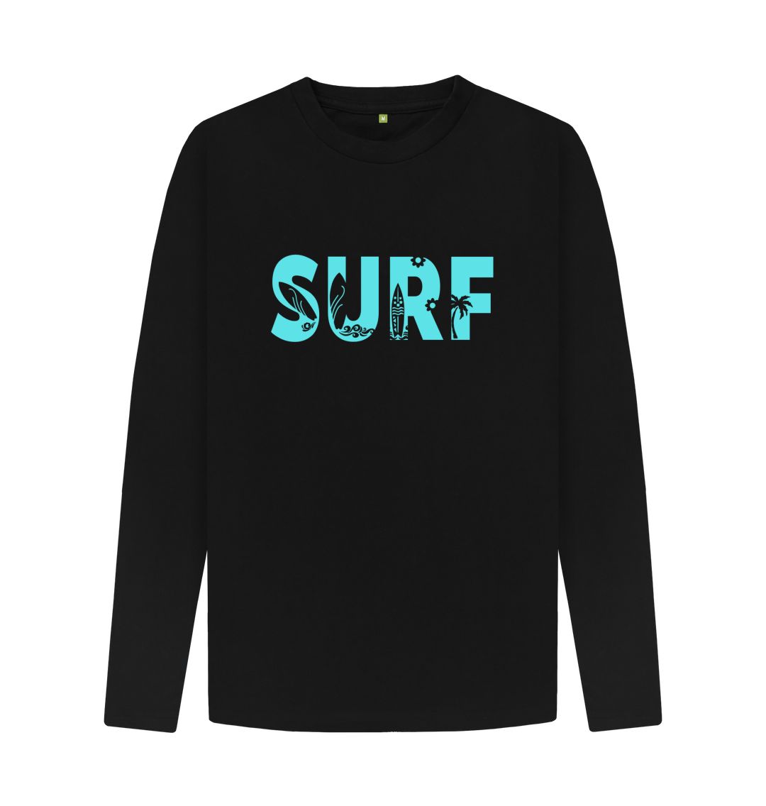 Black \u2018SURF\u2019 Men\u2019s Long Sleeve Top