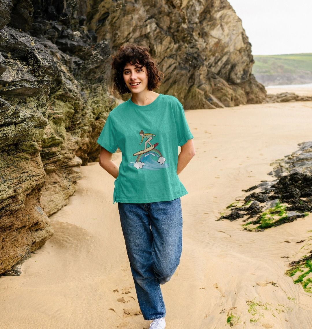 'SURF THE RAINBOW' Recycled Relaxed Fit Ladies Tee