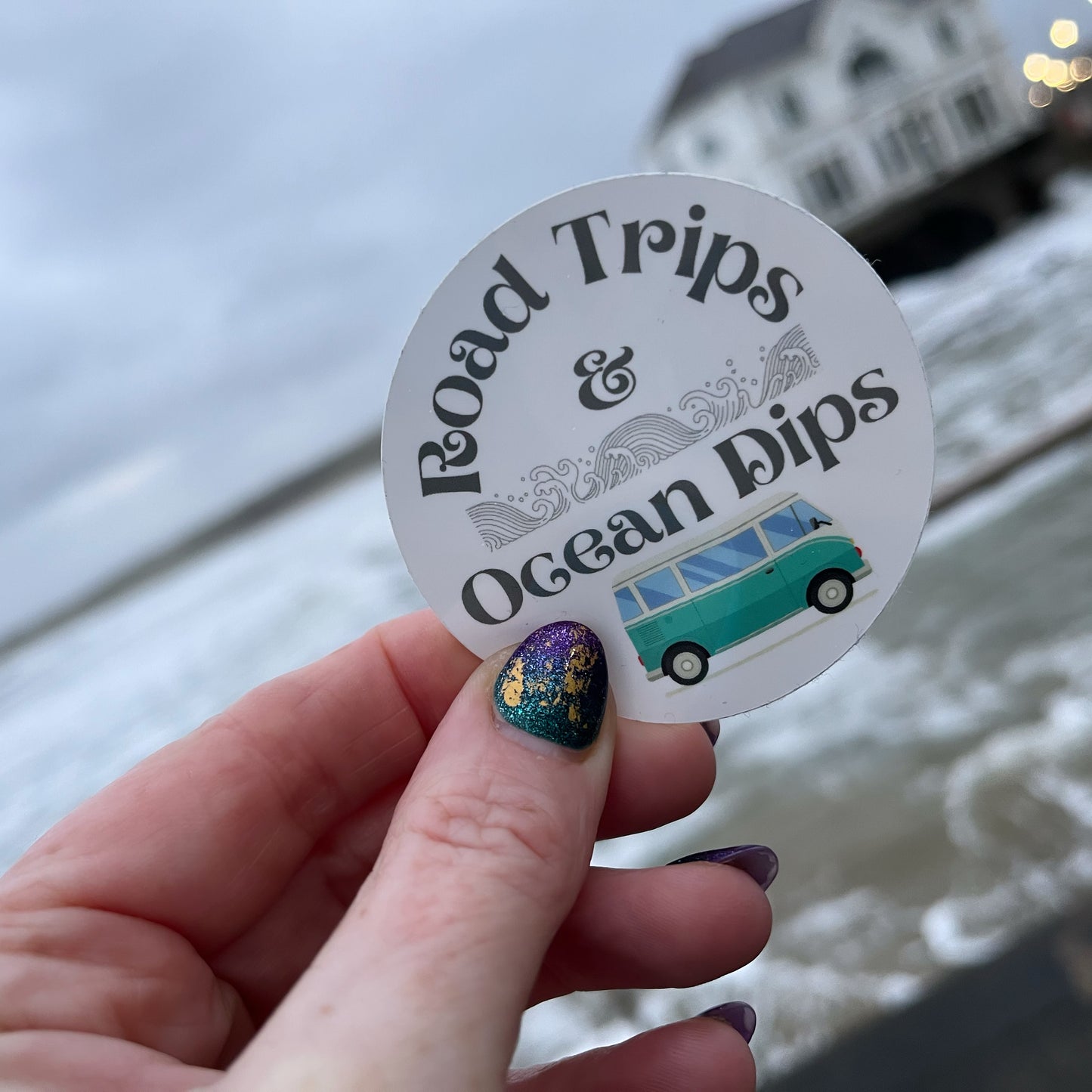 'ROAD TRIPS & OCEAN DIPS' Sticker