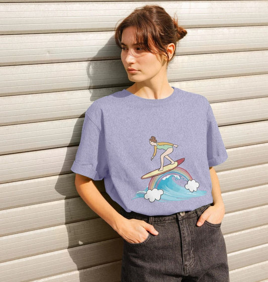 'SURF THE RAINBOW' Recycled Relaxed Fit Ladies Tee