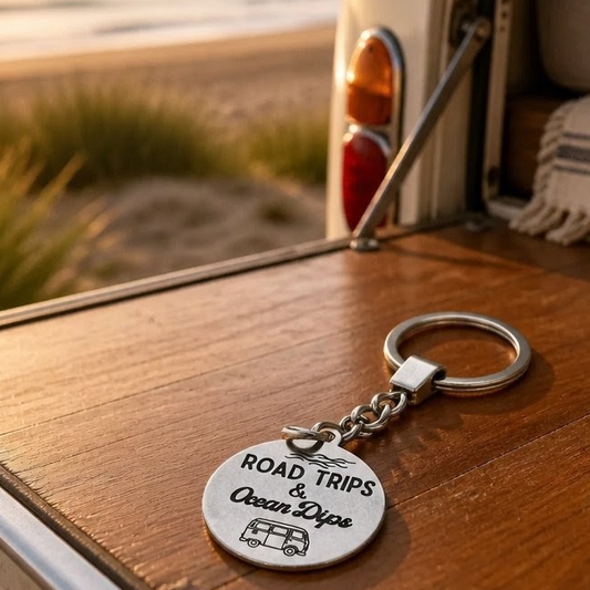 'ROAD TRIPS & OCEAN DIPS' Keyring