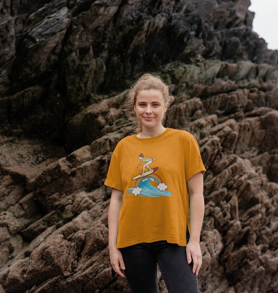 'SURF THE RAINBOW' Recycled Relaxed Fit Ladies Tee