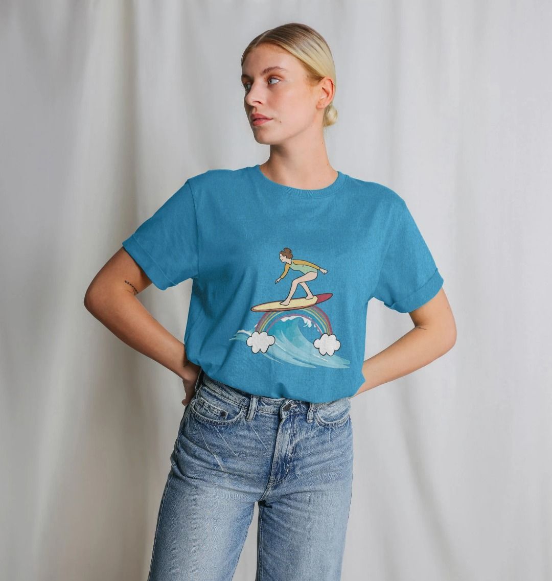 'SURF THE RAINBOW' Recycled Relaxed Fit Ladies Tee